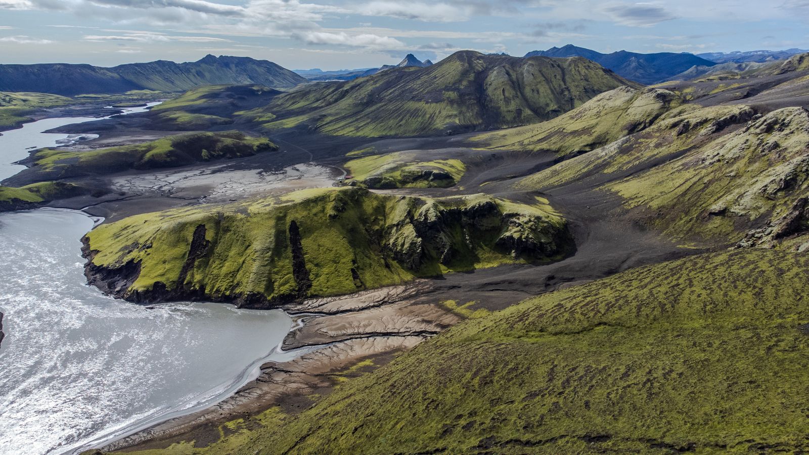 Braided glacial rivers crossing the Icelandic highlands